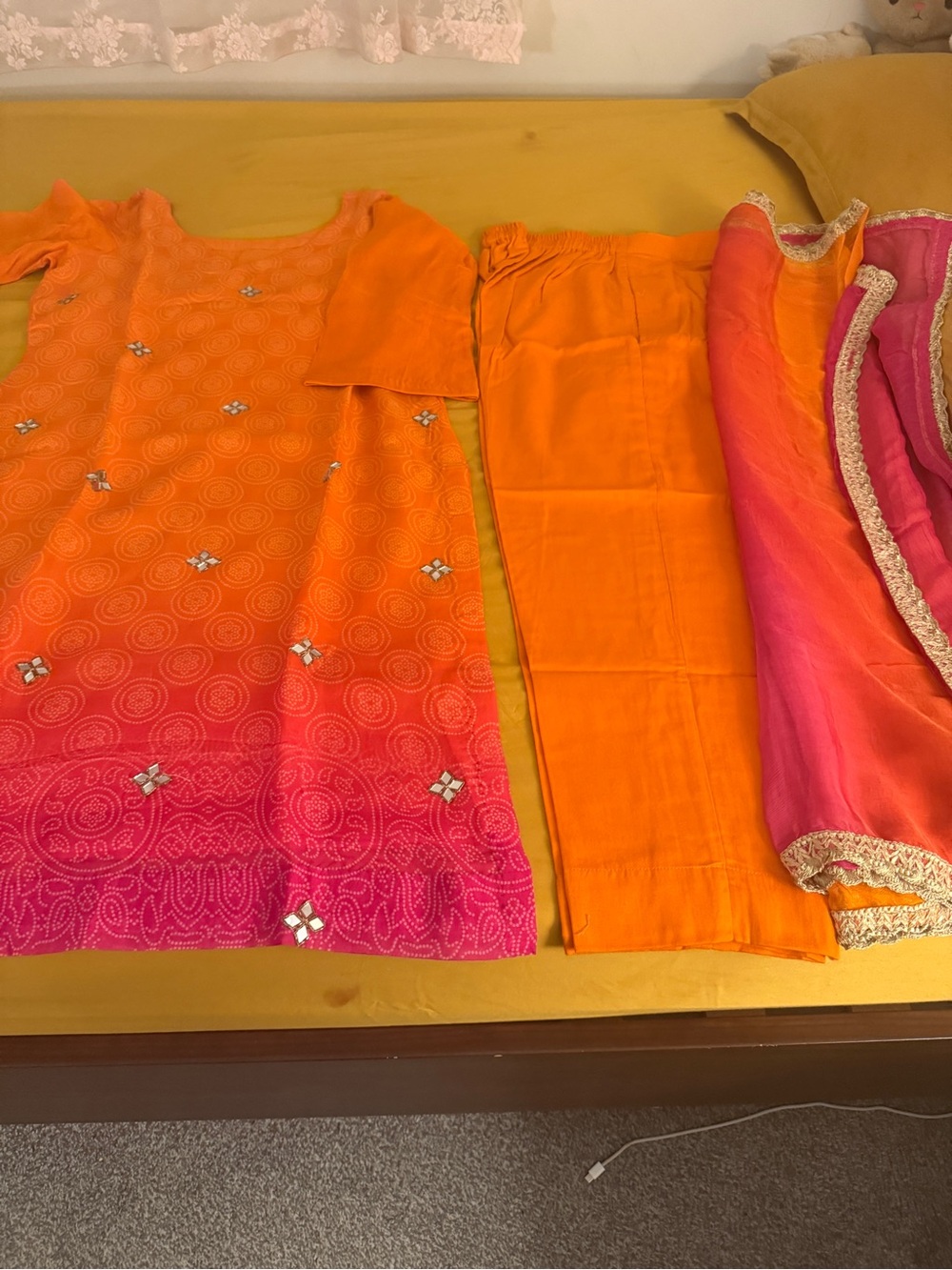 Beautiful Orange to Pink Ombre Kurta Set with Embellishments